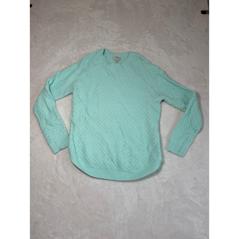 St Johns Bay Textured Knit Crew Neck Sweater Womens M Mint Green High Low